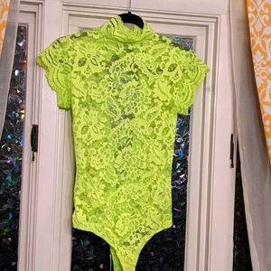 Iheartraves neon yellow lace bodysuit